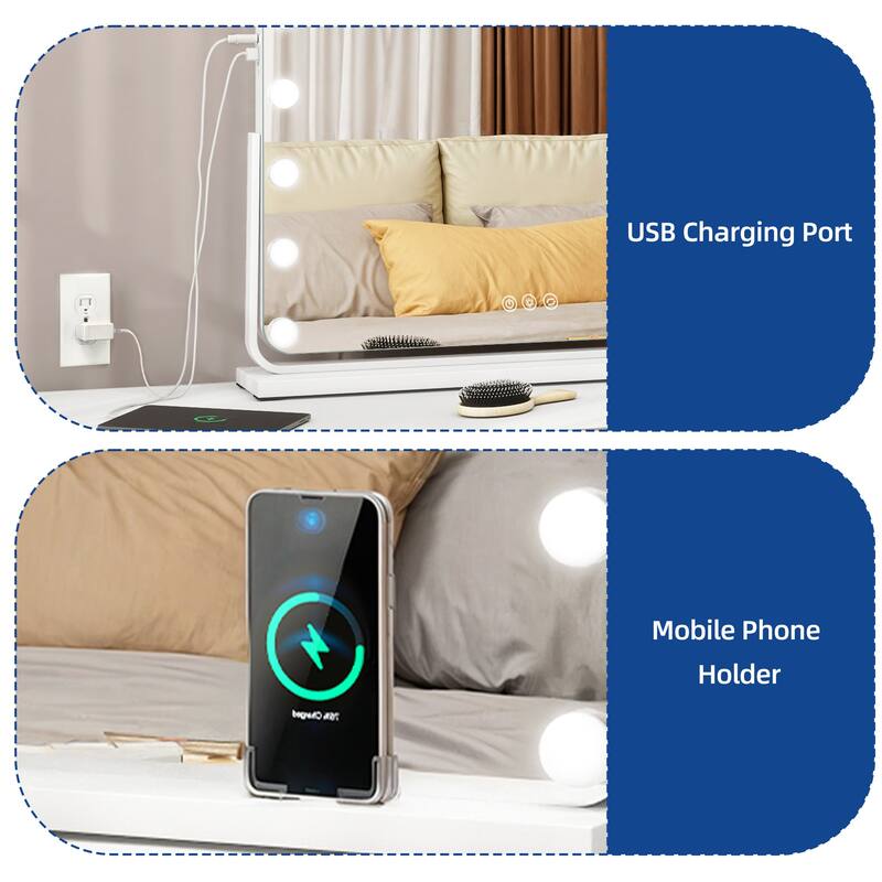 Moasis LED Lighted Makeup Mirror with Touch Screen 3 Colors Lighting Vanity Mirror w/ Wireless Charger and Speaker