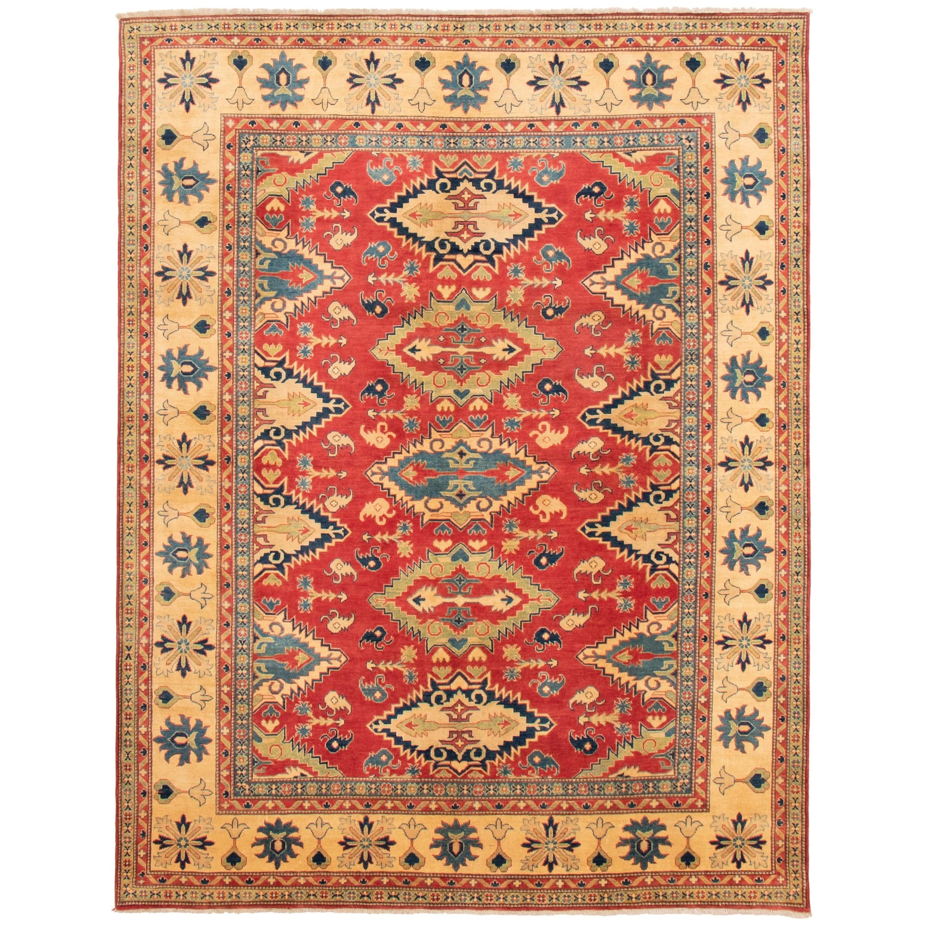 363764 Bedroom Hand-Knotted Wool Rug eCarpet Gallery Large Area Rug for Living Room Finest Ghazni Bordered Red Rug 8'6 x 11'9