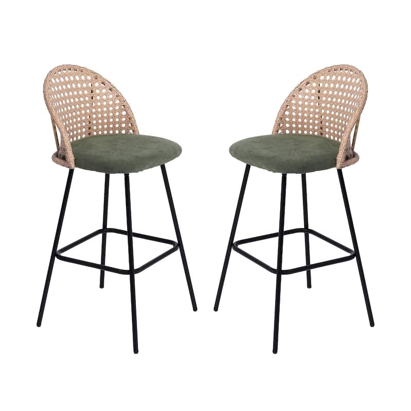 2 Set Rattan 27" Upholstered Chenille Full Back Counter Stool