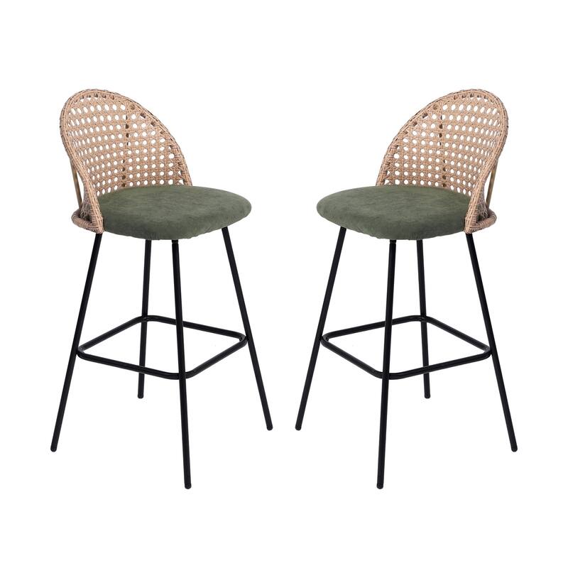Coastal Rattan Back Counter Height Upholstered Bar Stools