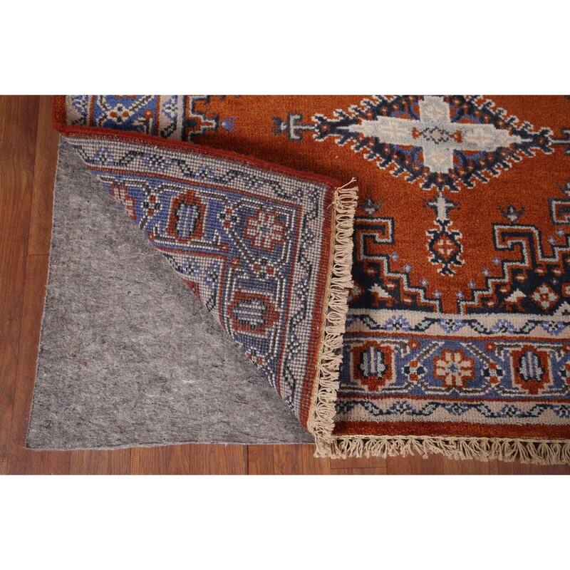 Orange Geometric Viss Indian Area Rug Hand-Knotted Wool Carpet - 4'0"x 6'3"