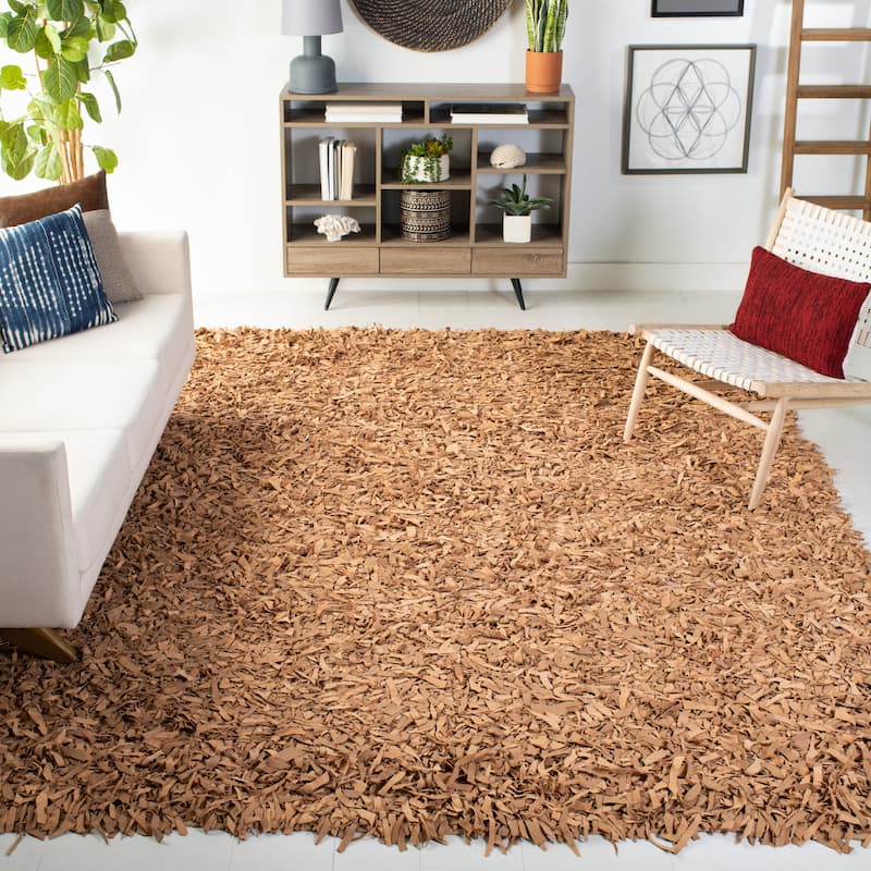 SAFAVIEH Handmade Leather Shag Blayne Modern Leather Rug - 8' x 10' - Light Gold