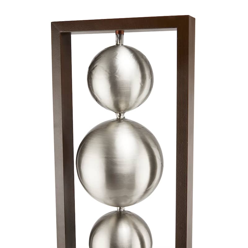 Alpine Corporation 55" Tall Outdoor Modern Column Fountain with Stainless Steel Orbs, Silver