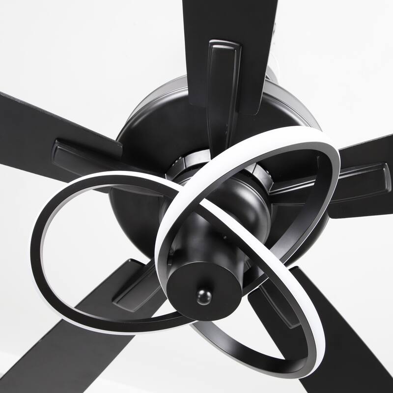 52" Matte Black Modern Ceiling Fan with LED Light and Remote