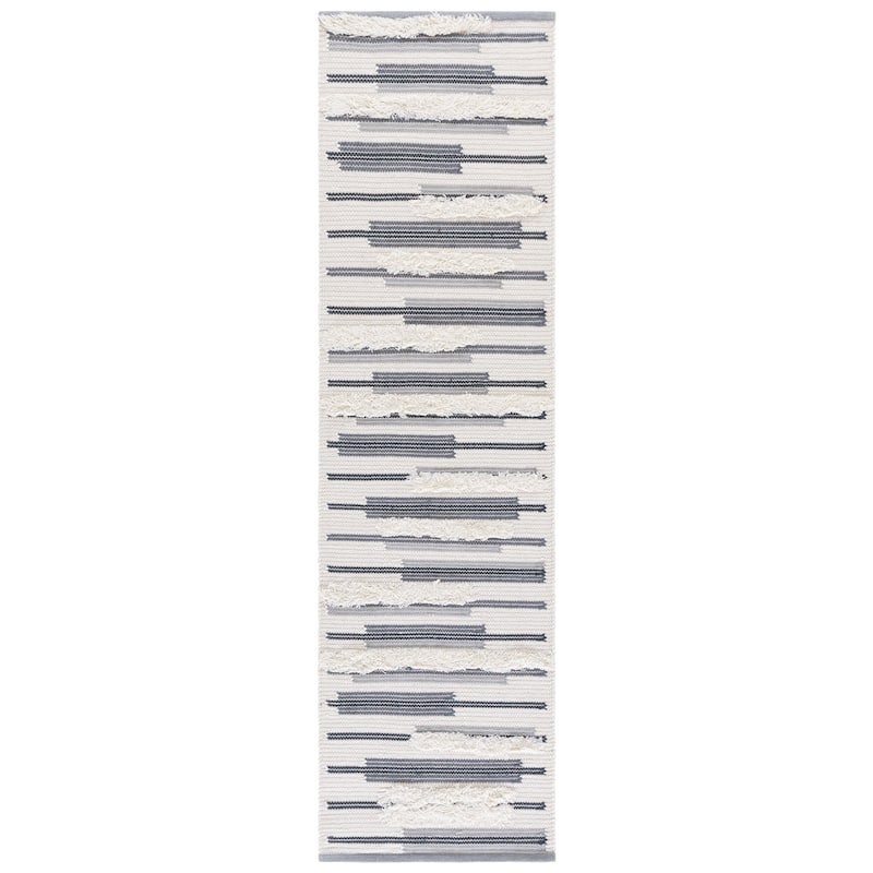 SAFAVIEH Handmade Kenya Herta Striped Wool Rug - 2'3" x 8' Runner - Grey/Ivory