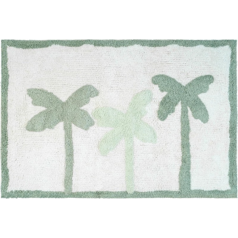 HomeRoots 32" Green And White Cotton Palm Trees Bath Rug