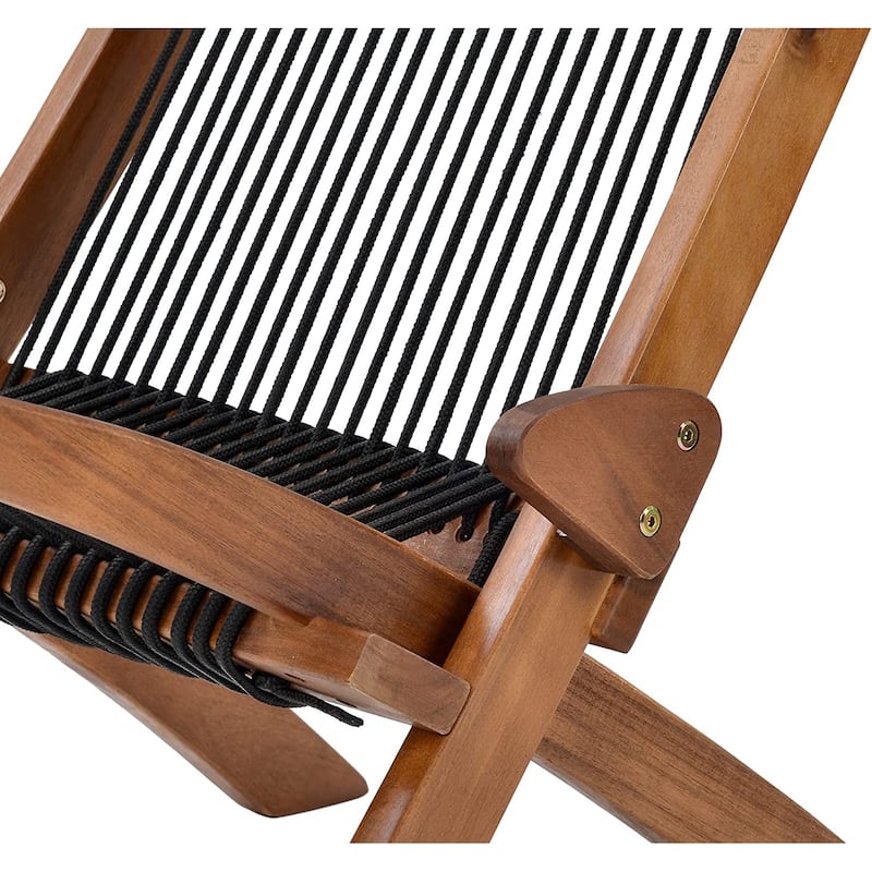 Folding Roping Solid Wood Outdoor Chair, Modern Low Profile Lounge Chair for Patio, Backyard, Deck, Porch, Poolside Garden, Lawn