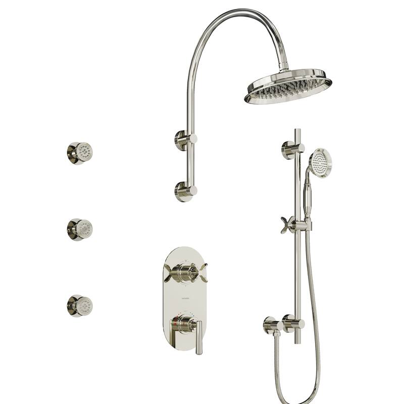 Thermostatic Shower System with 9 in. Rain Shower Head, Handheld Shower and 3 Body Jets, 3-Spray Wall Mount Shower Faucet Set