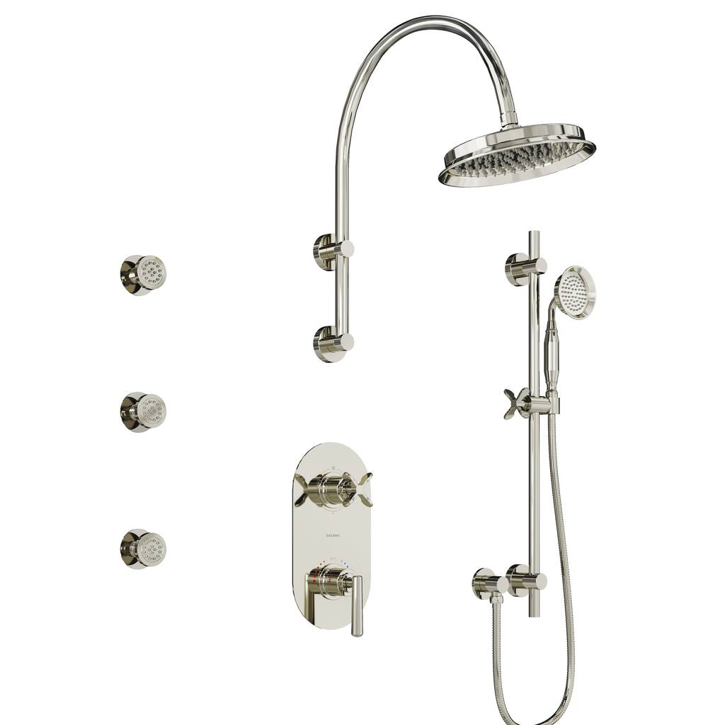 Thermostatic Shower System with 9 in. Rain Shower Head, Handheld Shower and 3 Body Jets, 3-Spray Wall Mount Shower Faucet Set