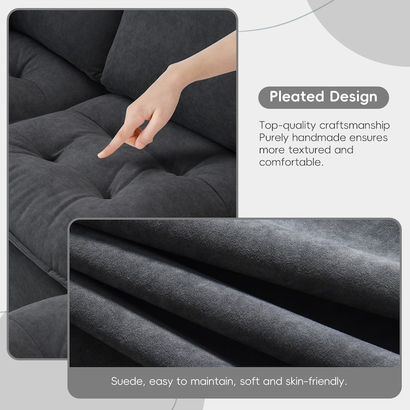 100" L-Shaped Suede Sectional Sofa with Ottoman and Pillows, 4-Seater Sleeper
