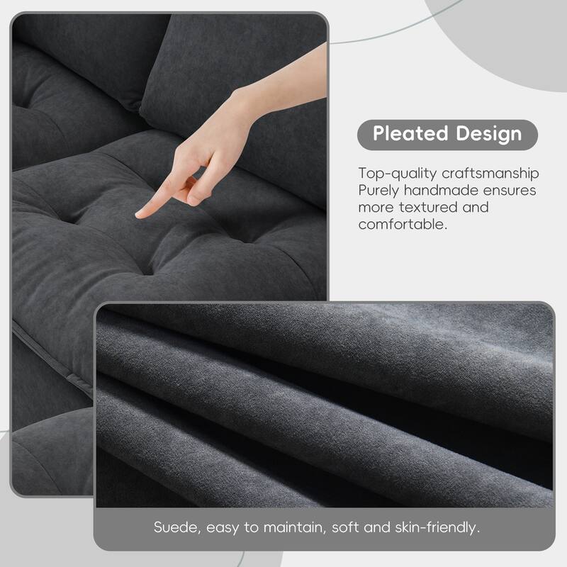 Modern Tufted Sectional Sofa with Luxurious Suede Fabric & Reinforced Legs - 4 Seat Sofa with Ottoman