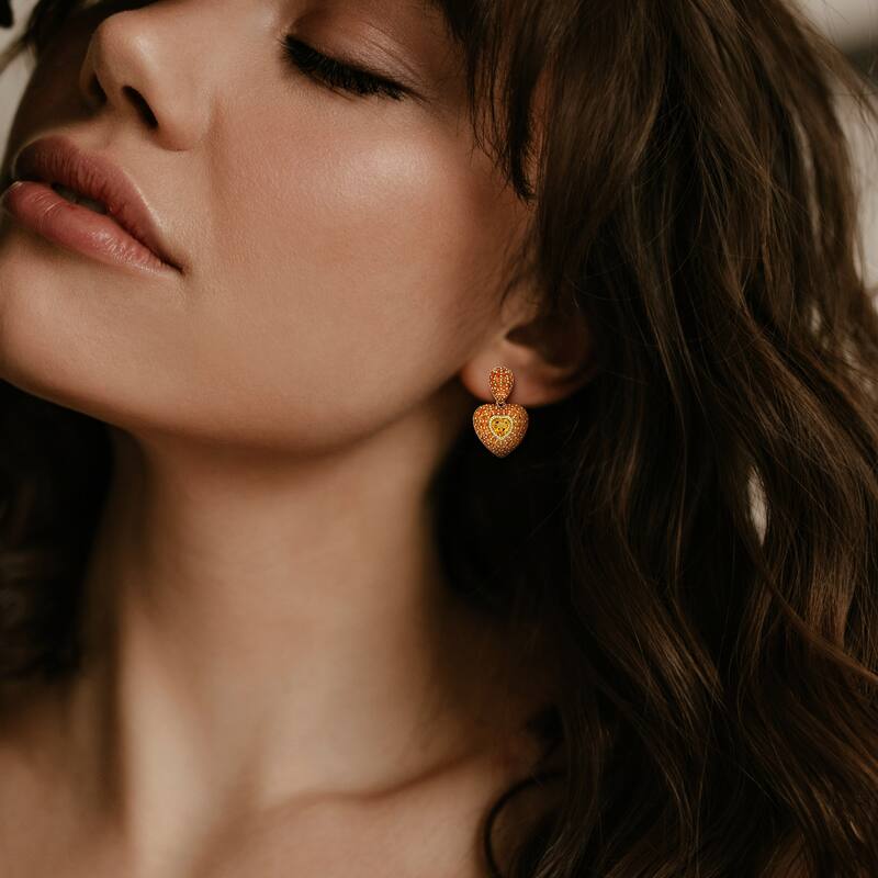 Miadora 2 3/4ct TGW Madeira Citrine and Citrine Cluster Heart Drop Earrings in 14k Yellow Gold