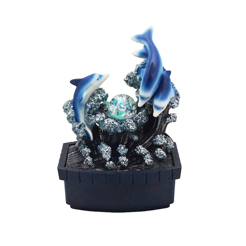 11" Blue Polyresin Dolphins Tabletop Fountain
