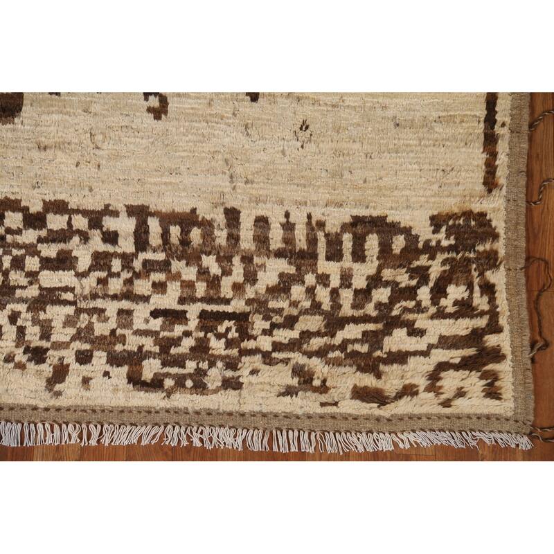 Hand Knotted Oriental 100% Wool Carpet Modern Tribal Beige & Ivories Moroccan Area Rug - 7' 10'' X 5' 9''