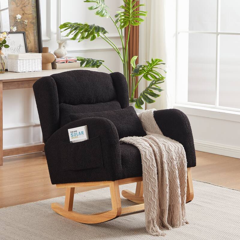 Modern Accent Rocking Chair with Pillow, High Backrest Arm Chair Accent Chair Glider Lounger with 2 Side Pockets for Living Room