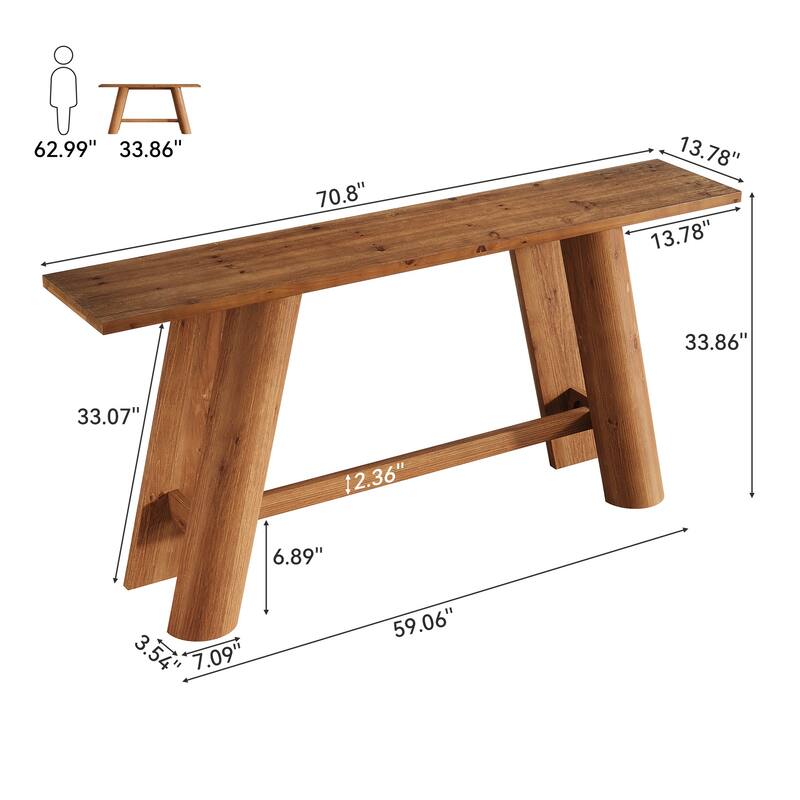 70.9" Long Farmhouse Solid Wood Console Sofa Table for Living Room