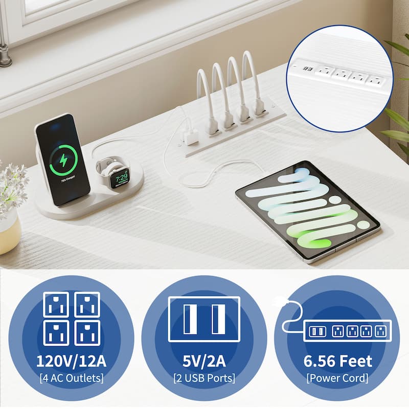 Moasis 59-inch Computer L-shaped Desk with Monitor Stand and Cabinet, Executive Desk w/Power Outlets