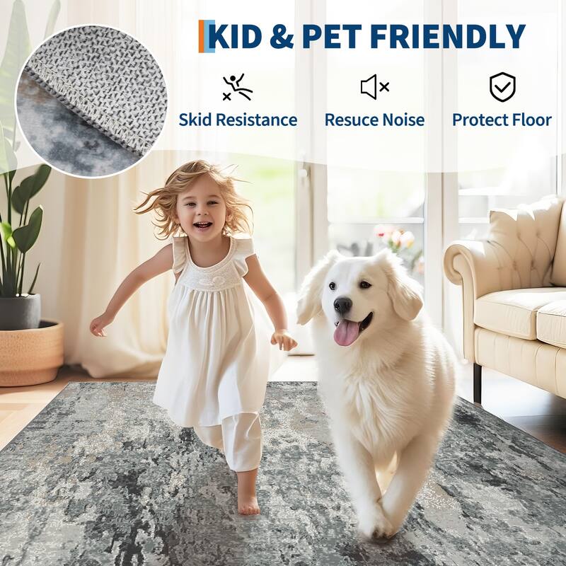 Area Rugs for Living Room Bedroom, Modern Abstract Machine Washable Rug, Low Pile Floor Carpet with Non Slip Backing