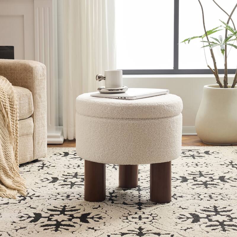 18.9" Round Upholstered Boucle Storage Ottoman