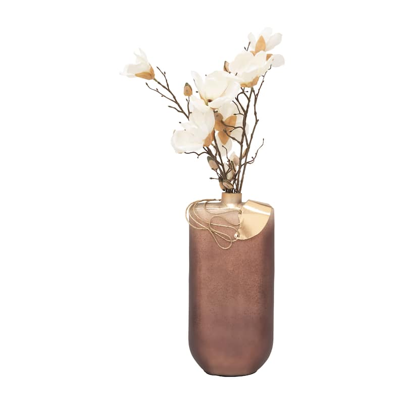 Sagebrook Home Elegant Aluminum-Adorned Glass Vase for Stylish Decor