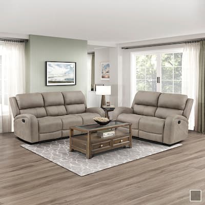 Mabel 2-Piece Polished Microfiber Manual Reclining Sofa Set