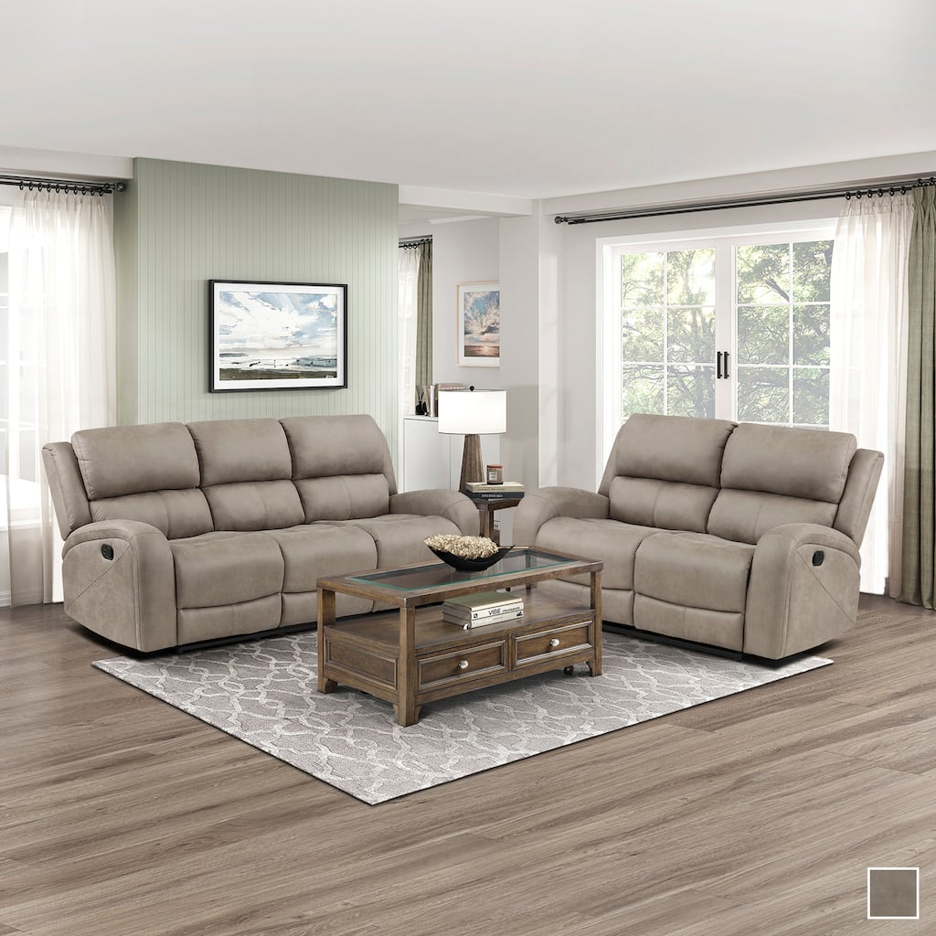 Mabel 2-Piece Polished Microfiber Manual Reclining Sofa Set