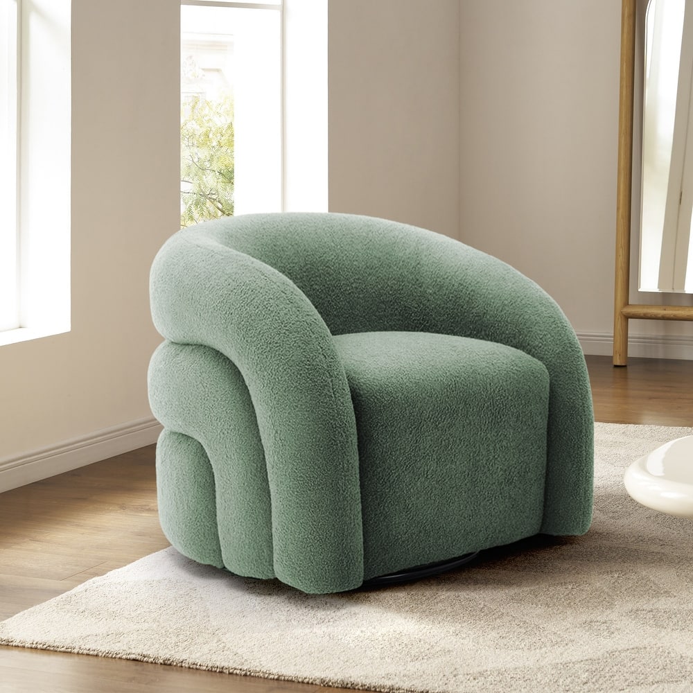 Modern Upholstered Swivel 360 degree Rotation Boucle Barrel Chair