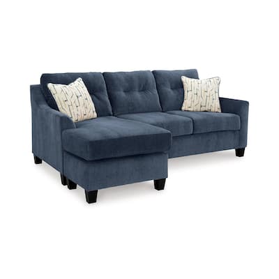 Emilia Queen Sofa Chaise Sleeper, 3 Accent Pillows, Ink Blue Polyester