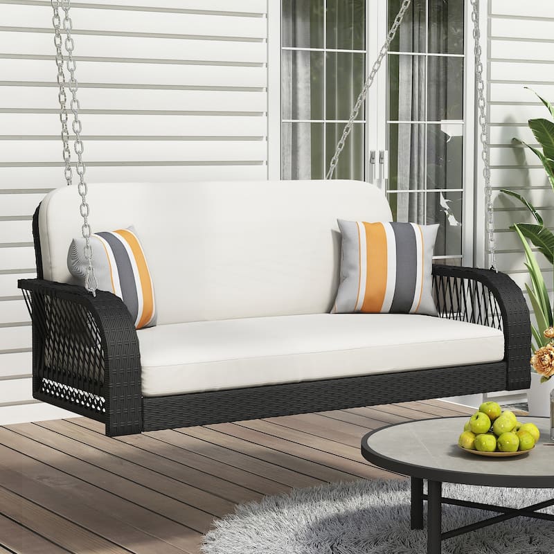 2-Seater Hanging Bench With Chains - Black