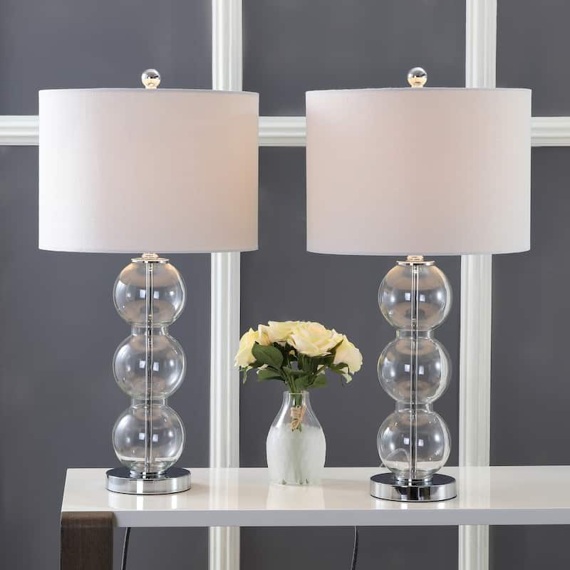 Ella 27" Glass Triple-Sphere LED Table Lamp, Mercury Silver/Chrome (Set of 2) by JONATHAN Y