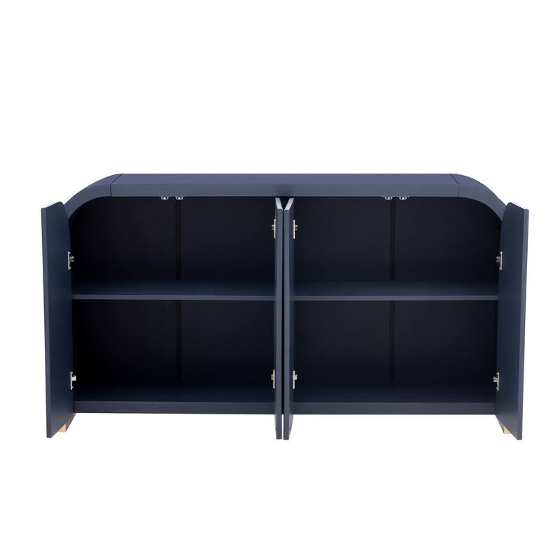 Wavy 4-Door Buffet Sideboard, Curved Design Door Storage Cabinet with Adjustable Shelves