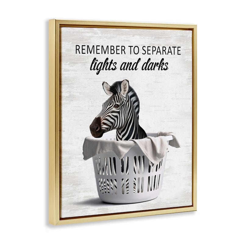 Stupell Separate Laundry & Zebra Framed Floater Canvas Wall Art Design By Lettered and Lined