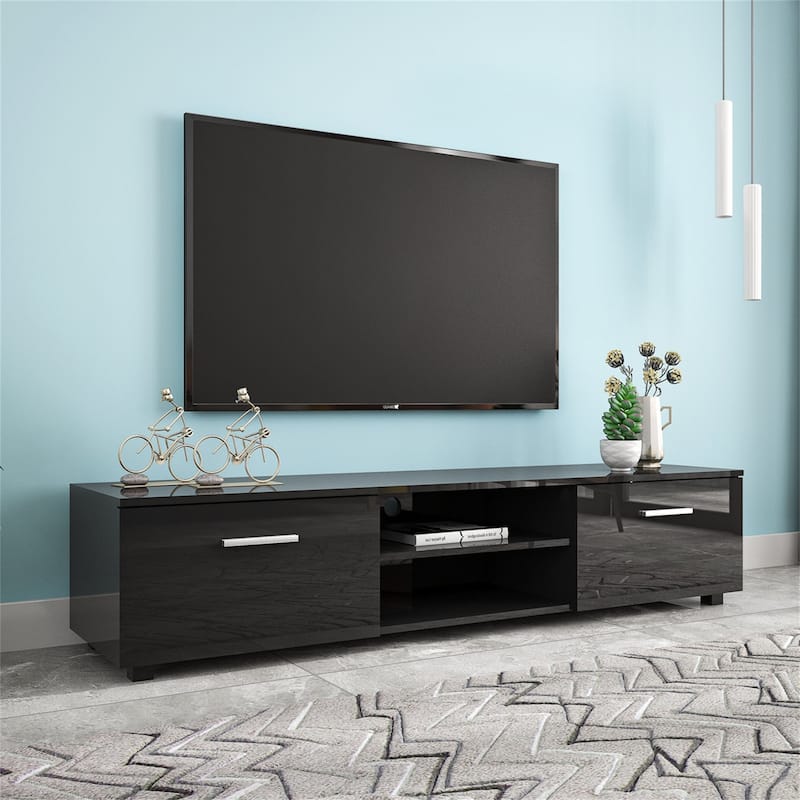 70 Inch TV Stands with 2 Storage Cabinet & Open Shelves