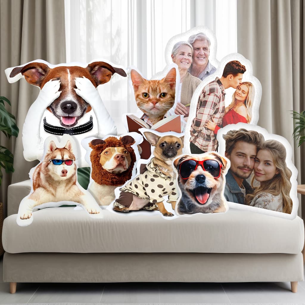 Custom Pet Pillow with Photo, Personalized Dog Cat Face Pictures Shaped Pillow, Customized Animal Picture Pillows Memorial Gifts