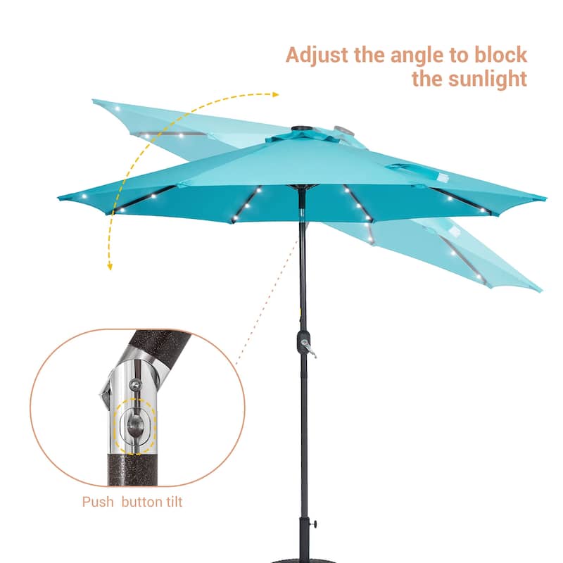 LIVOOSUN LED 9ft Patio Umbrella Market Umbrella Steel Tilt w/Crank
