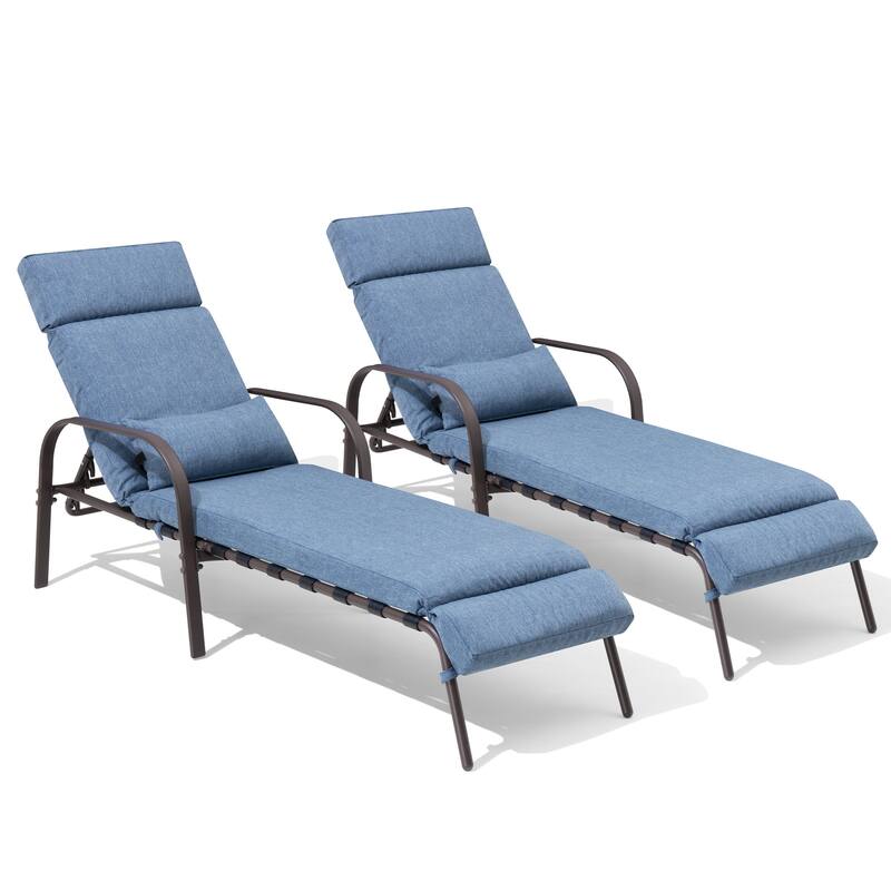 Outdoor Cushioned Adjustable Chaise Lounge Chairs Patio Pool Loungers