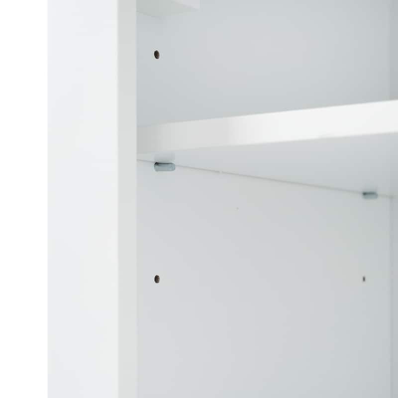 Bathroom Freestanding Storage Cabinet White Tall Cabinet with Adjustable Shelves, Black Handles and Anti-Tipping Design聽