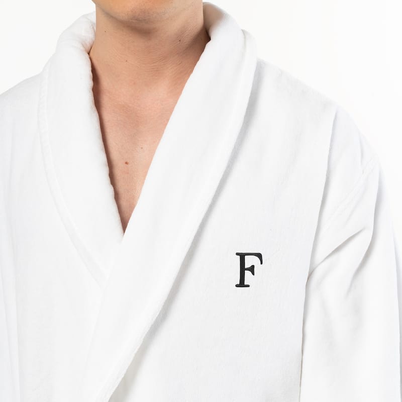 Authentic Hotel and Spa 100% Turkish Cotton Personalized Unisex Anovia Velour Bathrobe - Black Block Font