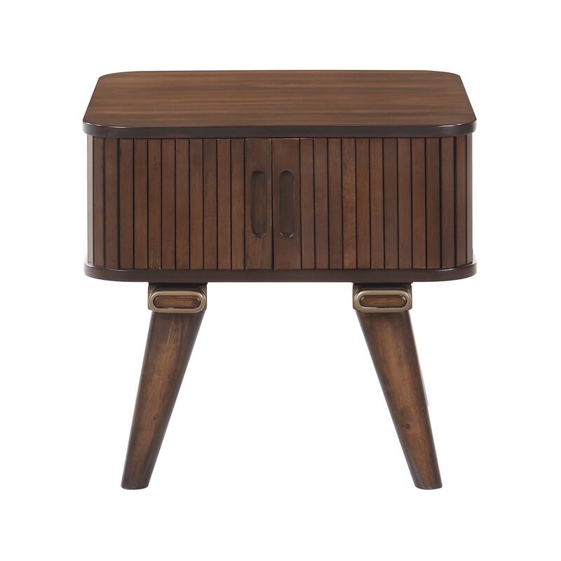 1pc Storage End Table Walnut Finish Tambour Doors Modern Living Room Furniture