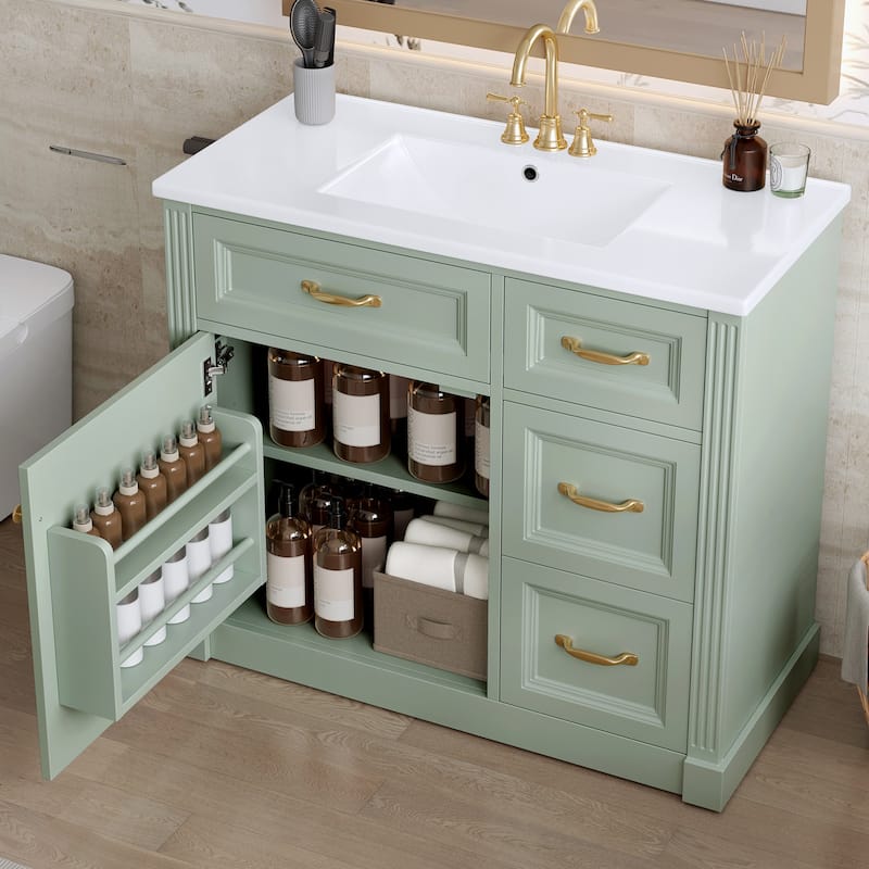 36 Inch Wall-Mounted Bathroom Vanity with Sink, 4 Soft-Close Drawers & Adjustable Shelf