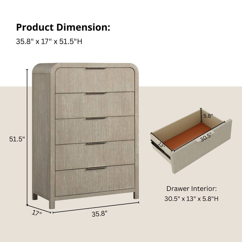 Roundhill Furniture Tavari 6-Piece Bedroom Set with Panel Bed, Dresser, Mirror, Two Nightstands, and Chest in Light Gray