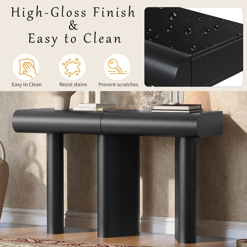 47.6" Modern Entryway Console Table with 2 Curved Drawers and Geometric Legs, Glossy Narrow Hallway Table