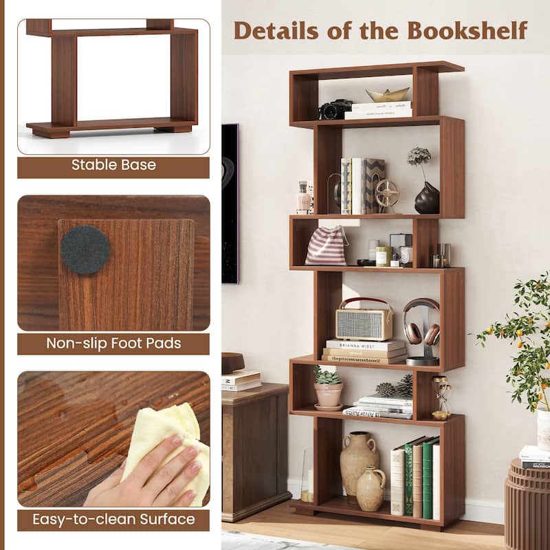 Gymax 2PCS 6-Tier Bookshelf Geometric Bookcase w/ 2 Anti-Tipping Kits