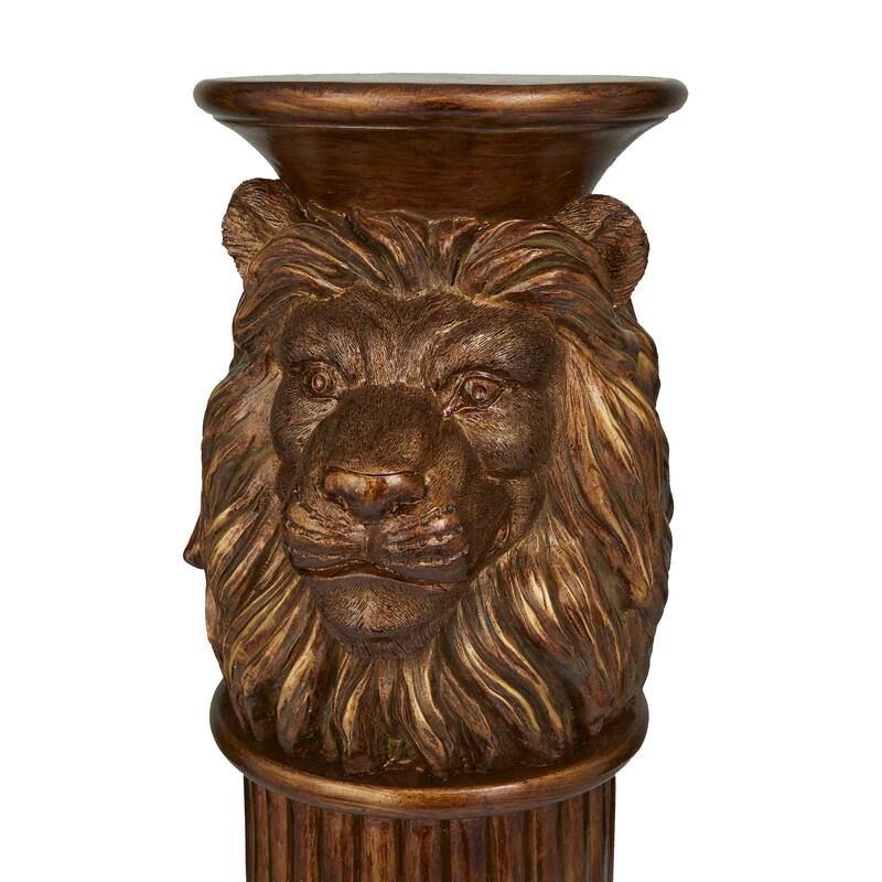 Polystone Lion Pedestal Table - Bronze - Roche River Decor