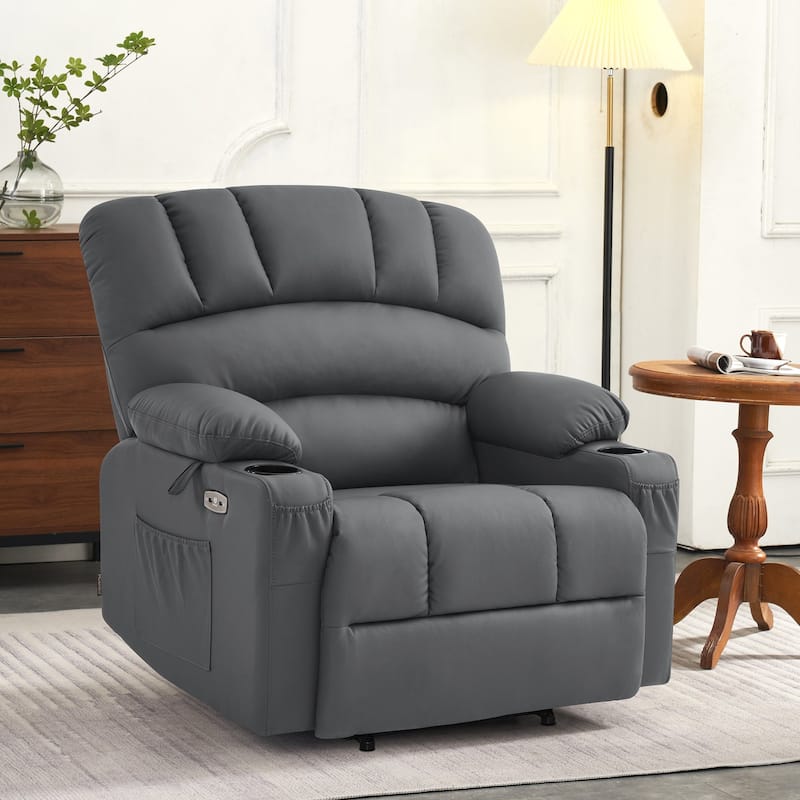 MCombo Power Lift Recliner Chair Sofa with Massage and Heat, Faux Leather R7096 (Medium-Wide)