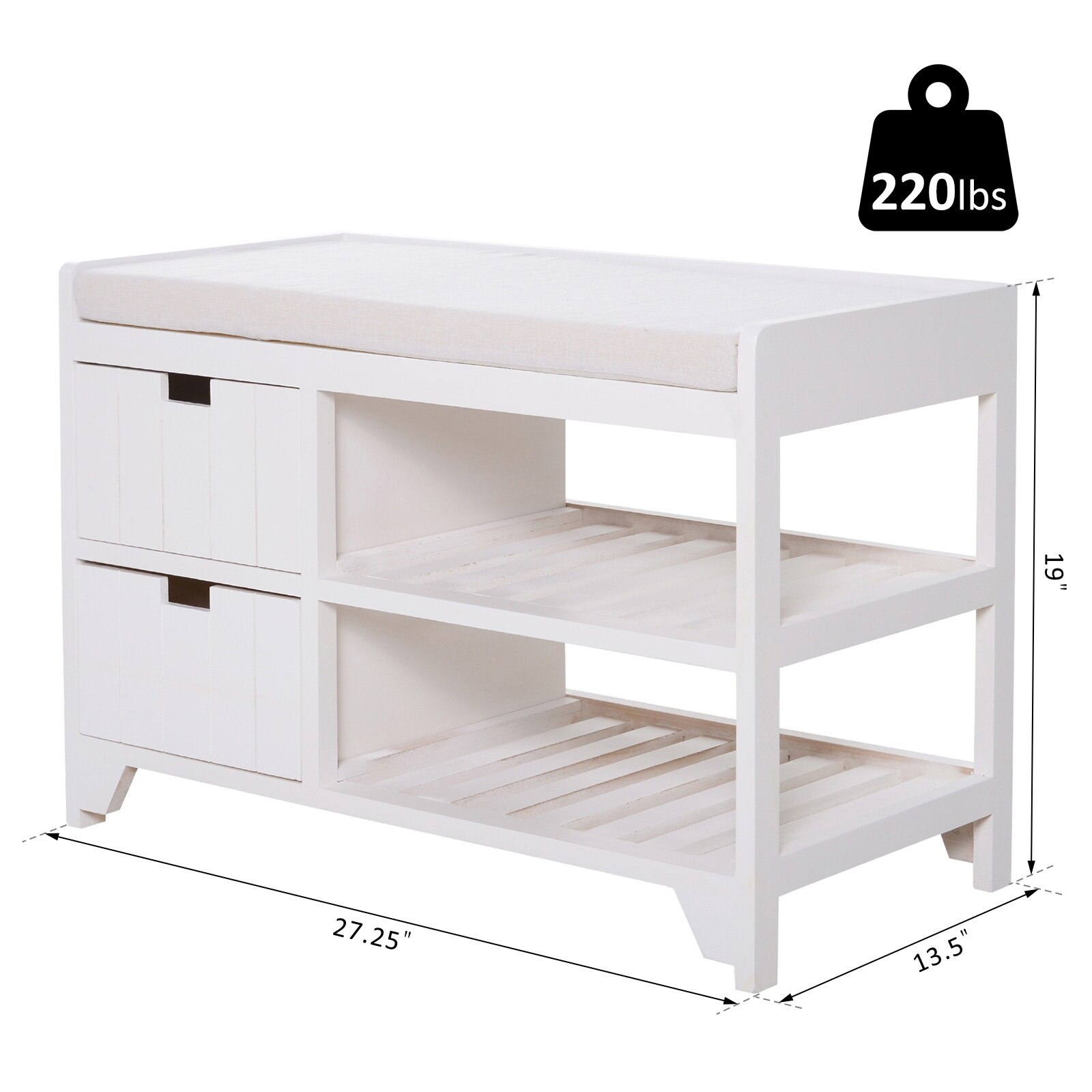 HOMCOM Shoe Storage Bench with Seat Cushion Hallway Cabinet Organizer with 2 Drawers Adjustable Shelf for Entryway Living Room Bedroom White HOMCOM Shoe Storage Bench with Seat Cushion Hallway Cabinet Organizer with 2 Drawers Adjustable Shelf for Entryway Living Room Bedroom White