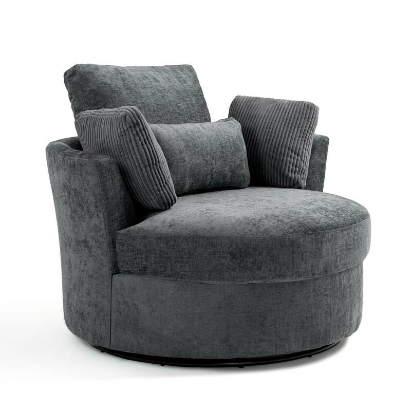 41" W Oversized Accent Barrel Swivel Chair with Moon Storage Ottoman