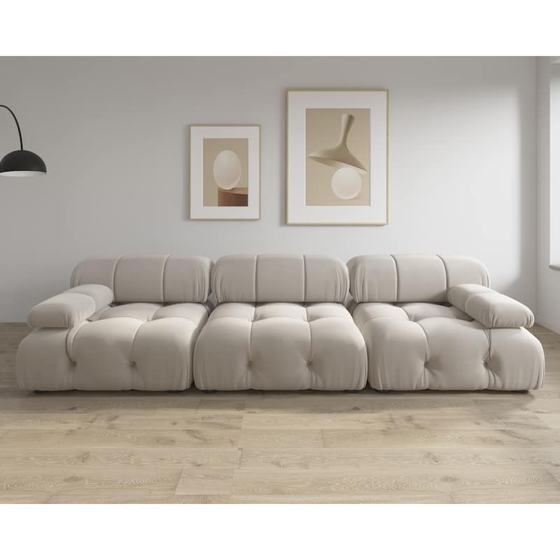 3-Seat Velvet Upholstered Sectional Sofa - Beige
