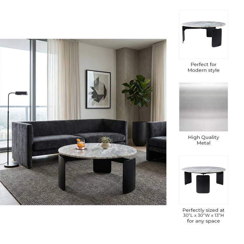 Marble Round Top 3-Footed Coffee Table - Gray, 13" - 30.0"