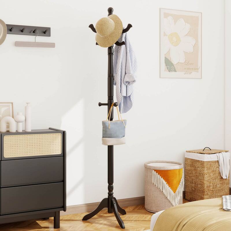 Costway Solid Rubber Wood Coat Rack with 3 Adjustable Heights and 11 - See Details